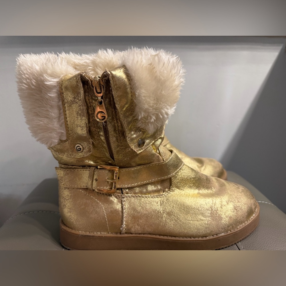 G by Guess Metallic Gold Faux-Fur Winter Boots